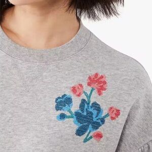 Kate Spade New York Floral Embroidered Grey Melange Sweatshirt SZ Small!
